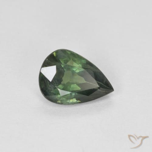 Safira Verde floresta Natural 0.88ct, Formato de pêra, VS-SI