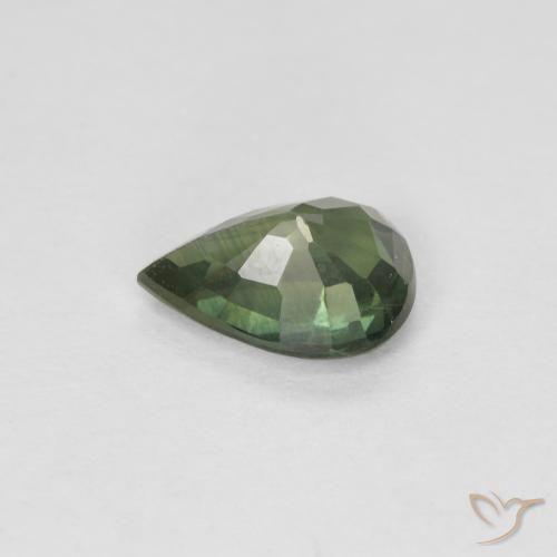 Safira Verde floresta Natural 0.88ct, Formato de pêra, VS-SI