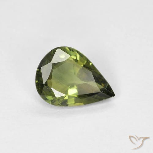 Safira Verde amarelado Natural 0.69ct, Formato de pêra, VS