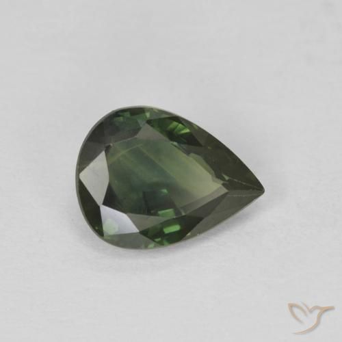 Safira Verde escuro Natural 1.38ct, Formato de pêra, VS