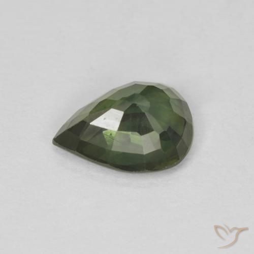 Safira Verde escuro Natural 1.38ct, Formato de pêra, VS