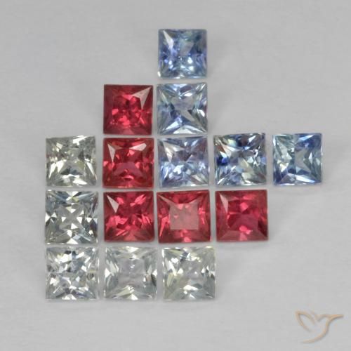 Pedras preciosas de safira multicolorido natural de 1,65 ct, quadrado, VS
