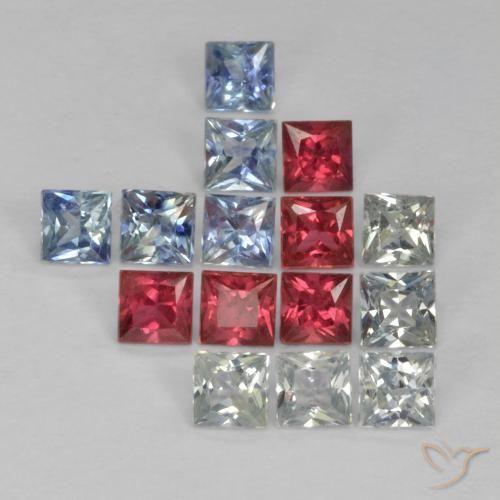 Pedras preciosas de safira multicolorido natural de 1,65 ct, quadrado, VS