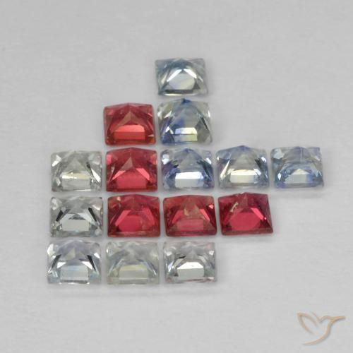 Pedras preciosas de safira multicolorido natural de 1,65 ct, quadrado, VS