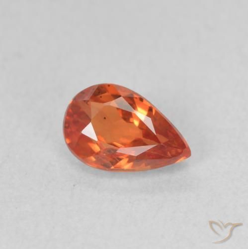 Safira laranja avermelhado Natural 0.58ct, Formato de pêra, VS