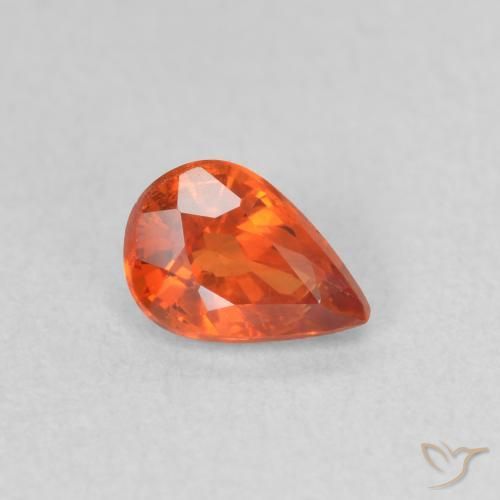 Safira laranja avermelhado Natural 0.58ct, Formato de pêra, VS
