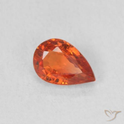 Safira laranja avermelhado Natural 0.59ct, Formato de pêra, VS