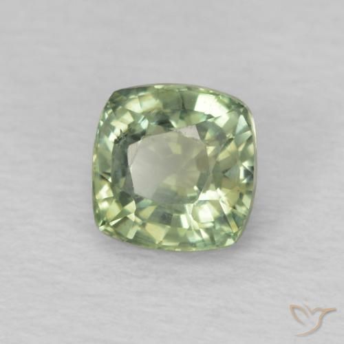 Safira Verde muito claro Natural 0.64ct, Almofada, VS