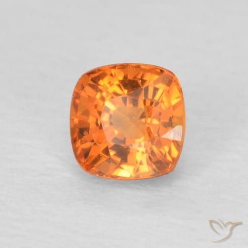 Safira Laranja brilhante Natural 0.61ct, Almofada, VVS