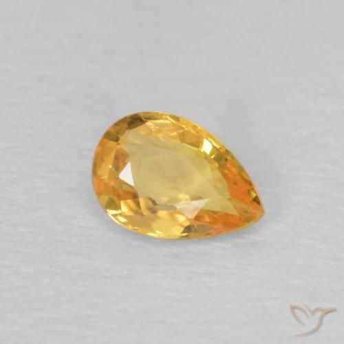 Safira Laranja Dourado Profundo Natural 0.44ct, Formato de pêra, VS