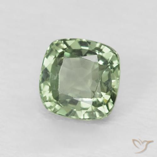 Safira Verde Sábio Claro Natural 0.73ct, Almofada, VVS