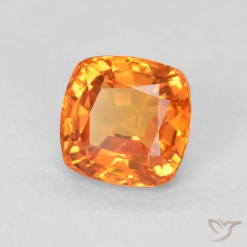 Safira Laranja brilhante Natural 0.69ct, Almofada, VVS-VS