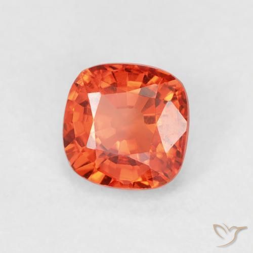 Safira laranja avermelhado Natural 0.58ct, Almofada, VS