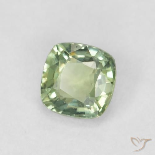 Safira Verde Sábio Claro Natural 0.48ct, Almofada, VVS-VS