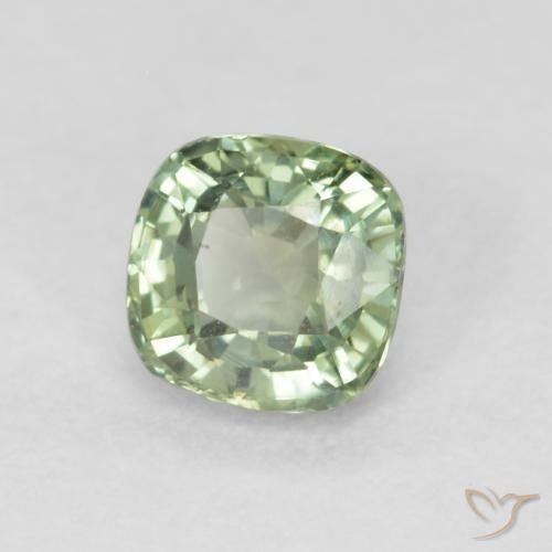 Safira Verde Sábio Muito Claro Natural 0.55ct, Almofada, VVS