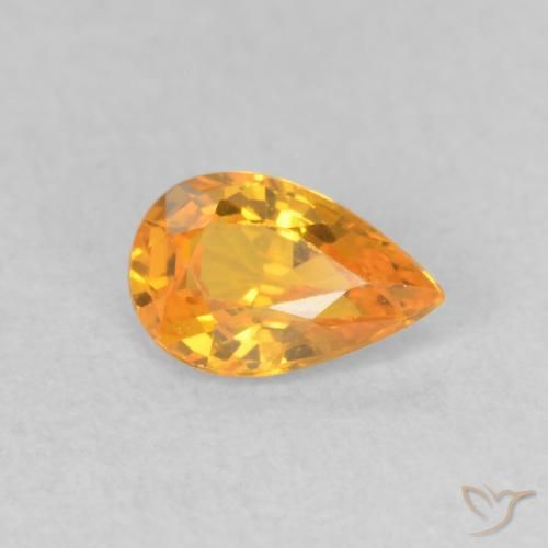Safira Laranja Profundo-Ouro Natural 0.51ct, Formato de pêra, VVS-VS