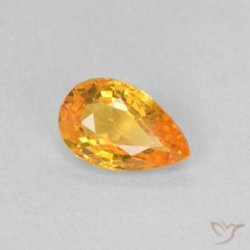 Safira Laranja brilhante Natural 0.47ct, Formato de pêra, VS