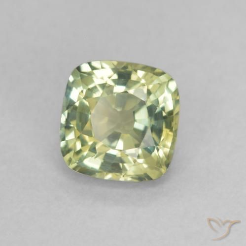 Safira Verde amarelado Natural 0.65ct, Almofada, VVS-VS
