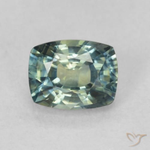 0.76ct Natural Médio Azul Verde Safira, Almofada, VVS-VS