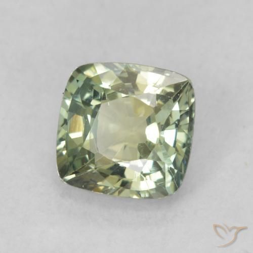 Safira Verde Sábio Claro Natural 0.81ct, Almofada, VVS