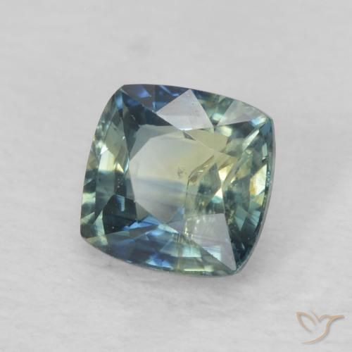Safira Médio Azul Verde Natural 0.77ct, Almofada, VS-SI