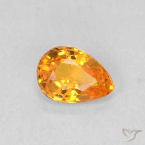Safira Laranja brilhante Natural 0.54ct, Formato de pêra, VVS-VS