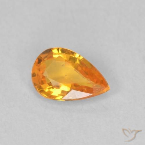 Safira Laranja brilhante Natural 0.43ct, Formato de pêra, VVS-VS