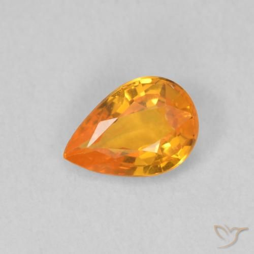 Safira Laranja brilhante Natural 0.48ct, Formato de pêra, VVS-VS