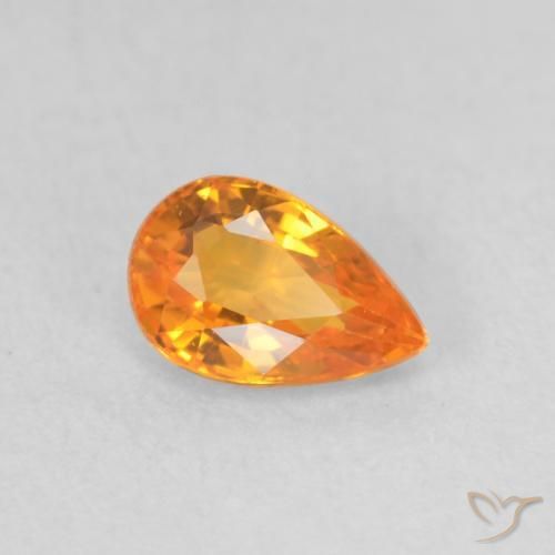 Safira Laranja brilhante Natural 0.58ct, Formato de pêra, VVS