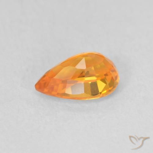 Safira Laranja brilhante Natural 0.58ct, Formato de pêra, VVS