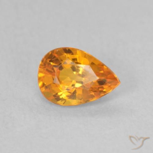 Safira Laranja brilhante Natural 0.58ct, Formato de pêra, VVS