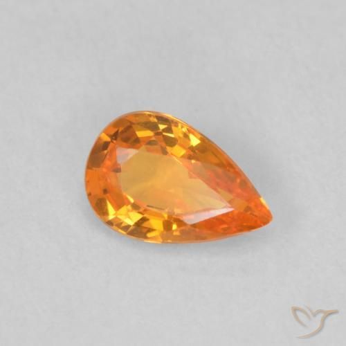 Safira Laranja brilhante Natural 0.48ct, Formato de pêra, VVS