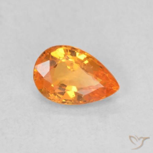 Safira Laranja brilhante Natural 0.56ct, Formato de pêra, VVS-VS