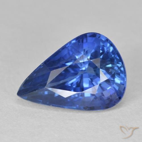 Safira Azul escuro médio Natural 4.59ct, Formato de pêra, VS