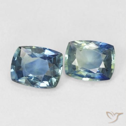 Pedras preciosas de Safira Médio Azul Verde natural de 1.31 ct, Almofada, VS