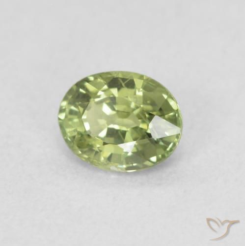 Safira Verde amarelado Natural 0.42ct, oval, VS