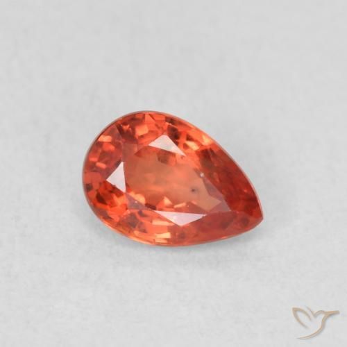 Safira laranja avermelhado Natural 0.55ct, Formato de pêra, VS