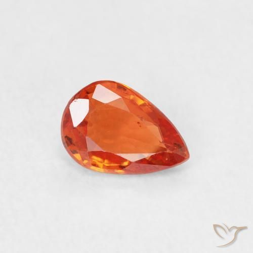 Safira Laranja Intenso Natural 0.50ct, Formato de pêra, VS