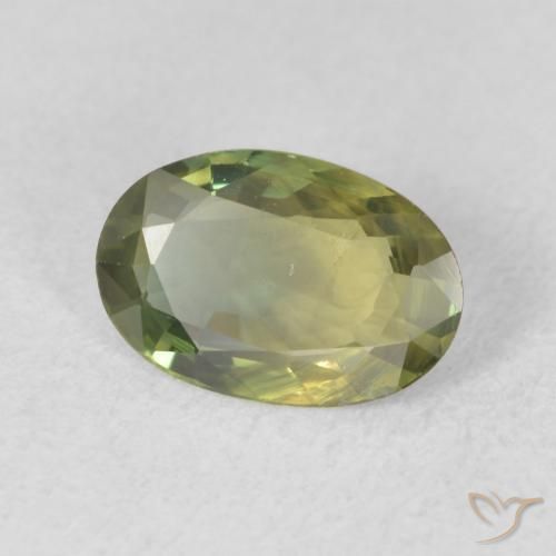 Safira Verde amarelado Natural 1.24ct, oval, VVS
