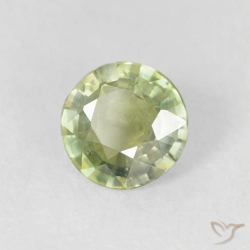 Safira Verde oliva Natural 0.63ct, Redondo, VS