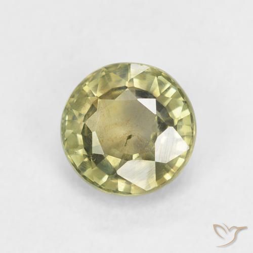 Safira Verde amarelado Natural 0.86ct, Redondo, VS