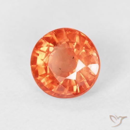 Safira laranja avermelhado Natural 0.87ct, Redondo, VS