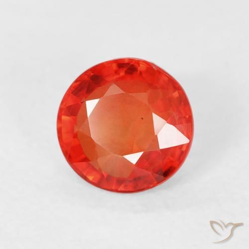 Safira laranja avermelhado Natural 0.73ct, Redondo, VS