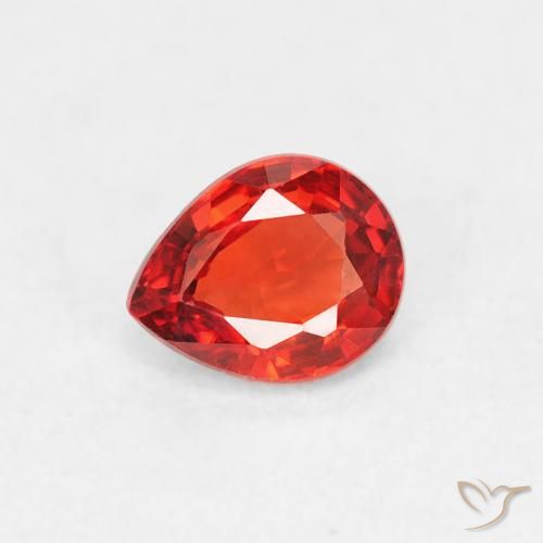0.42ct Natural Carmesim Brilhante Vermelho-Laranja Safira, Formato de pêra, VVS-VS