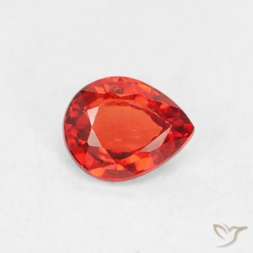 Safira Carmesim Brilhante Vermelho-Laranja Natural 0.42ct, Formato de pêra, VVS-VS