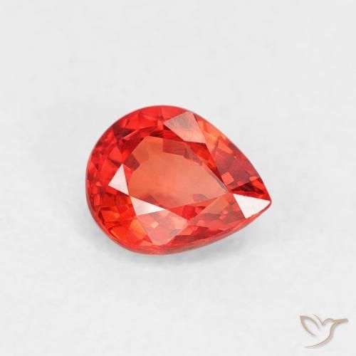 Safira Carmesim Brilhante Vermelho-Laranja Natural 0.43ct, Formato de pêra, VVS-VS