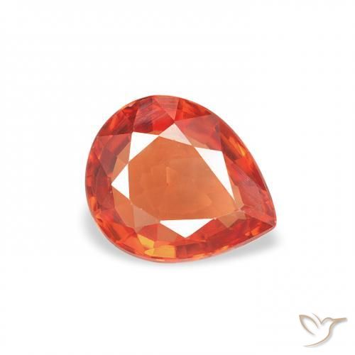 Safira laranja avermelhado Natural 0.67ct, Formato de pêra, VVS