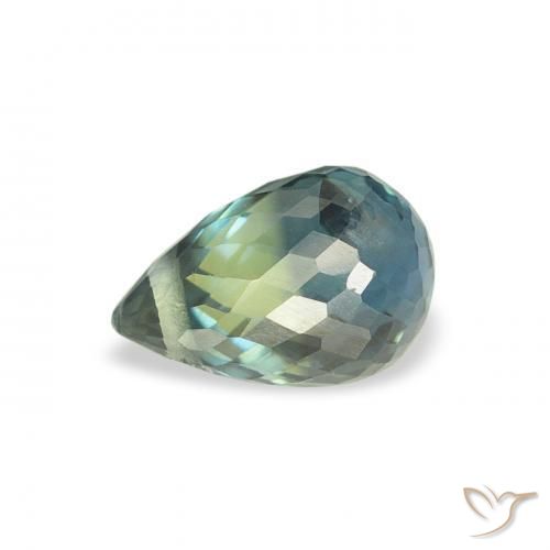 Safira Azul verde Natural 0.84ct, Briolette, VS