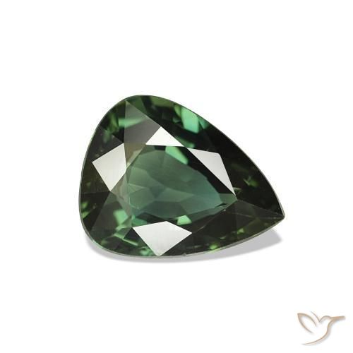 Safira Verde escuro Natural 1.48ct, Formato de pêra, VVS-VS