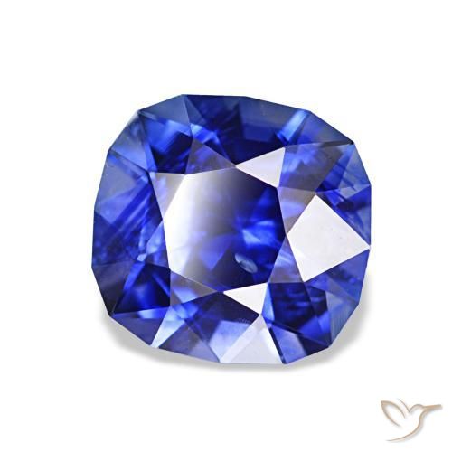 Safira azul natural 1,42ct, almofada cortada, VS